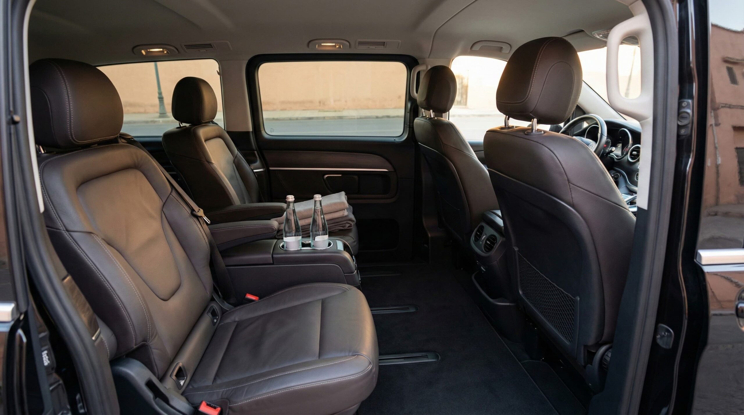 Comfortable interior of a Mercedes Vito private chauffeur service in Morocco